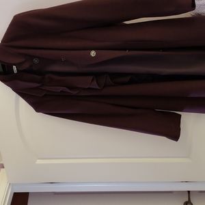 DKNY deep wine ruffle front coat